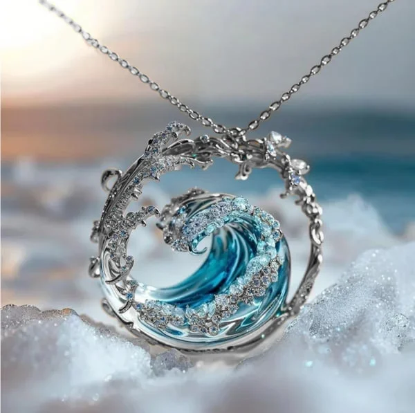 Collier de cristaux de vagues bleues pour femme Oceanic Design - Naia