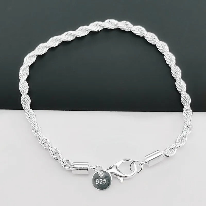 Bracelet en corde tressée argenté